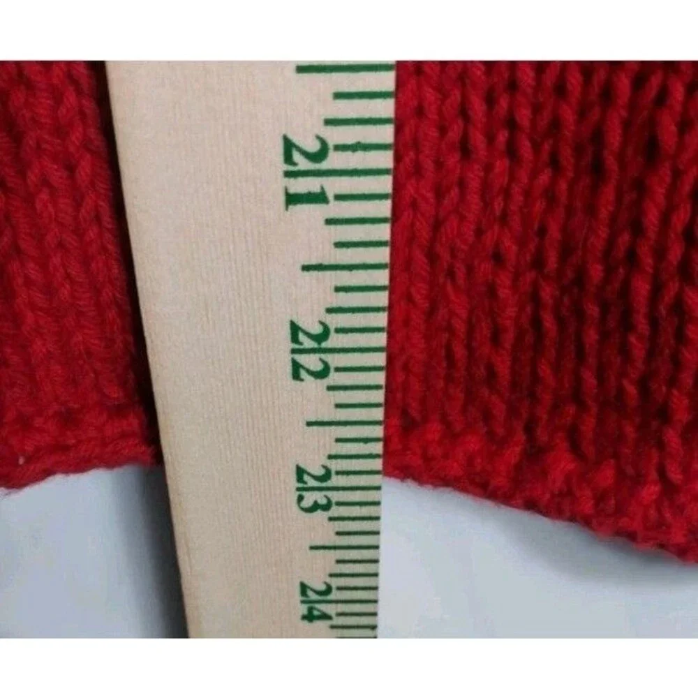 Vintage Pure Handknit Sweater M/L Red Cotton Shell Button Boho Art Knit